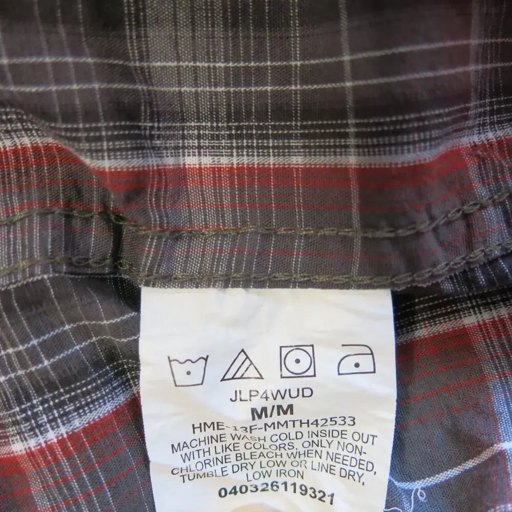 WRANGLER JEANS CO Button Down Plaid Shirt Size M Men Long Sleeve Gray Red Multi